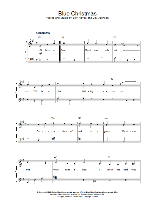 Elvis Presley Blue Christmas Sheet Music Notes & Chords for Clarinet - Download or Print PDF