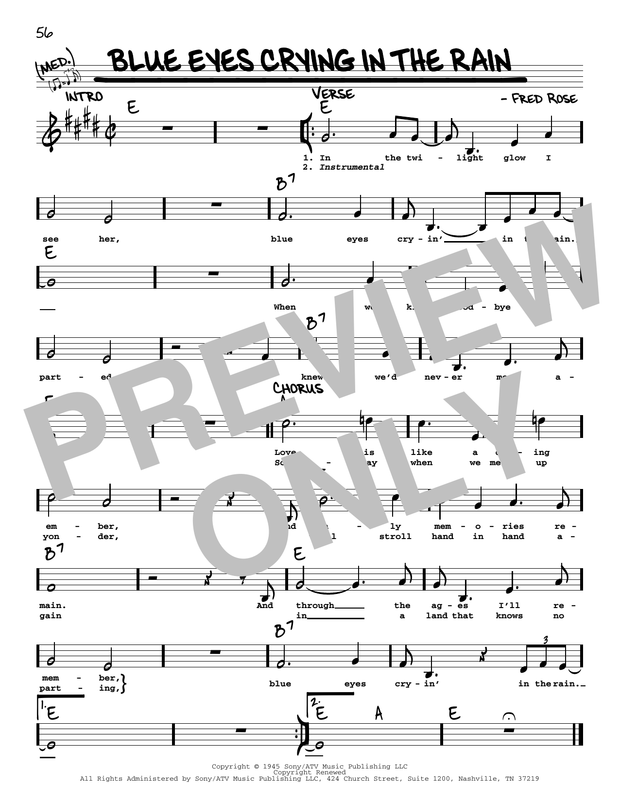 Elvis Presley Blue Eyes Crying In The Rain Sheet Music Notes & Chords for Real Book – Melody, Lyrics & Chords - Download or Print PDF