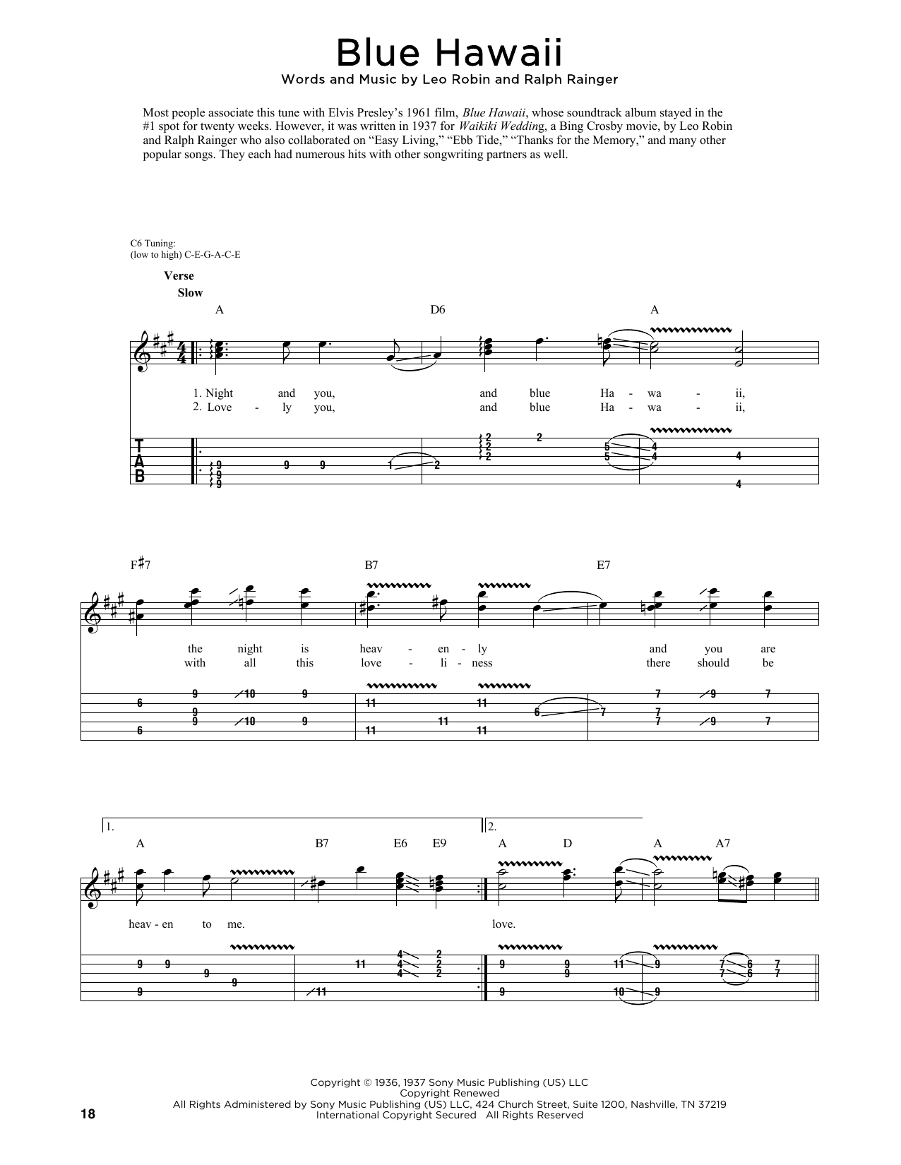 Elvis Presley Blue Hawaii (arr. Fred Sokolow) Sheet Music Notes & Chords for Guitar Tab - Download or Print PDF