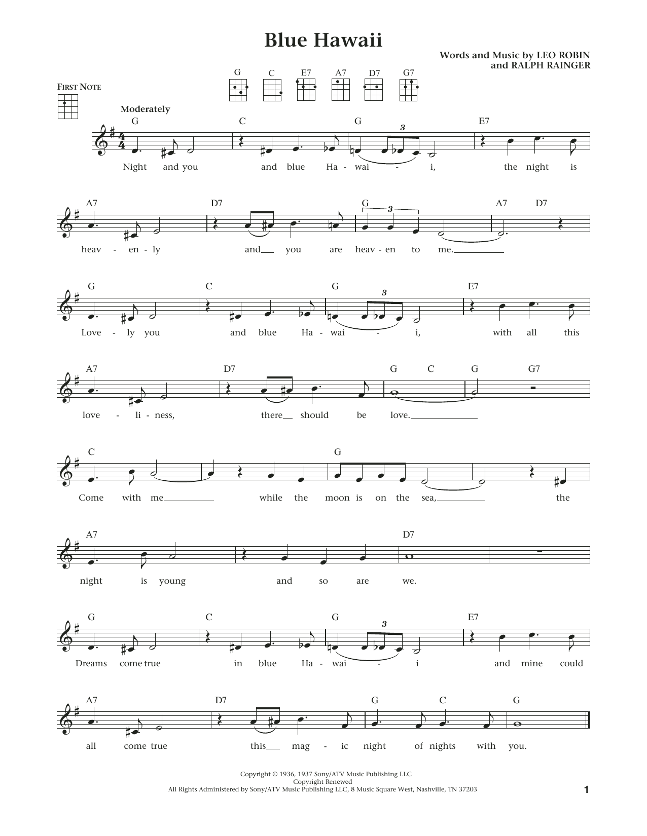 Elvis Presley Blue Hawaii (from The Daily Ukulele) (arr. Liz and Jim Beloff) Sheet Music Notes & Chords for Ukulele - Download or Print PDF