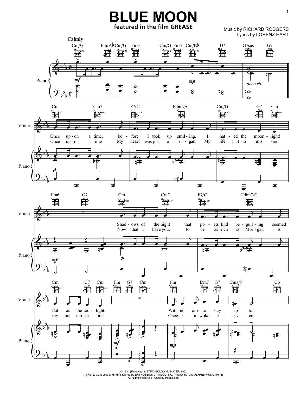 Elvis Presley Blue Moon Sheet Music Notes & Chords for Piano Solo - Download or Print PDF