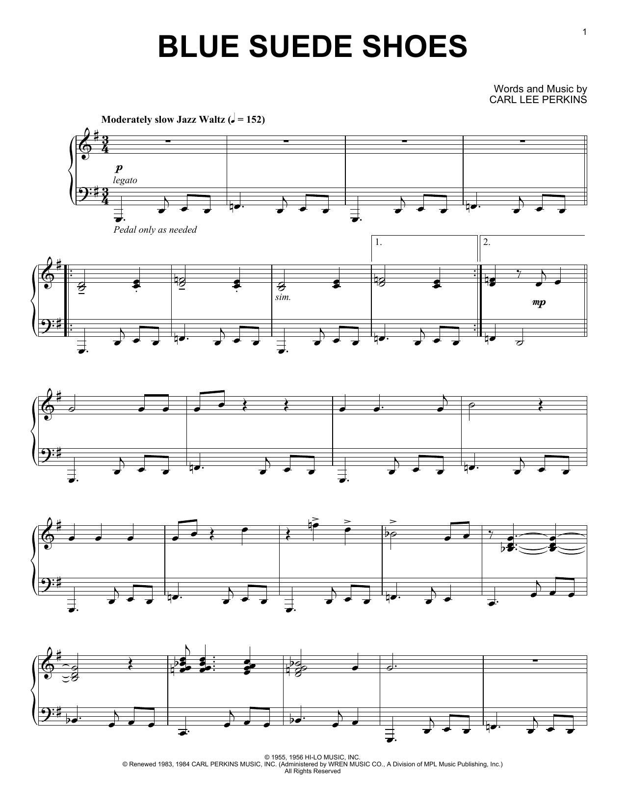 Elvis Presley Blue Suede Shoes [Jazz version] Sheet Music Notes & Chords for Piano Solo - Download or Print PDF