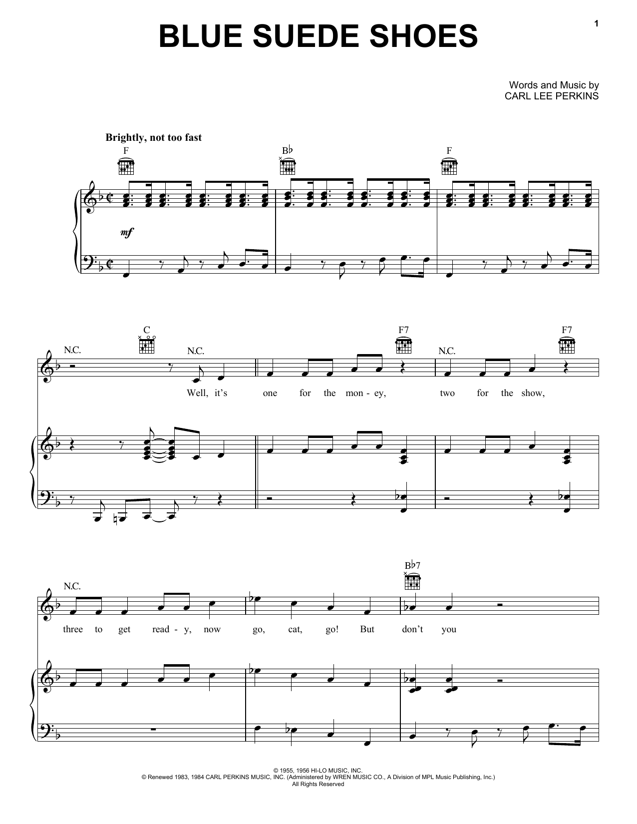 Elvis Presley Blue Suede Shoes Sheet Music Notes & Chords for Melody Line, Lyrics & Chords - Download or Print PDF