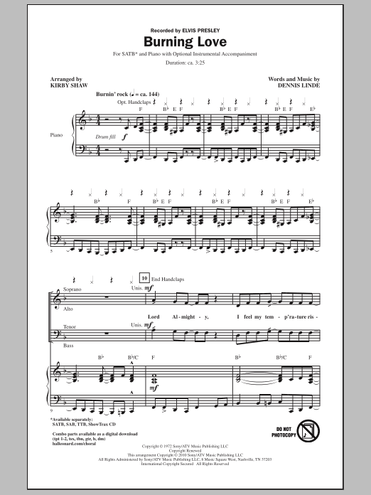 Kirby Shaw Burning Love Sheet Music Notes & Chords for SATB - Download or Print PDF