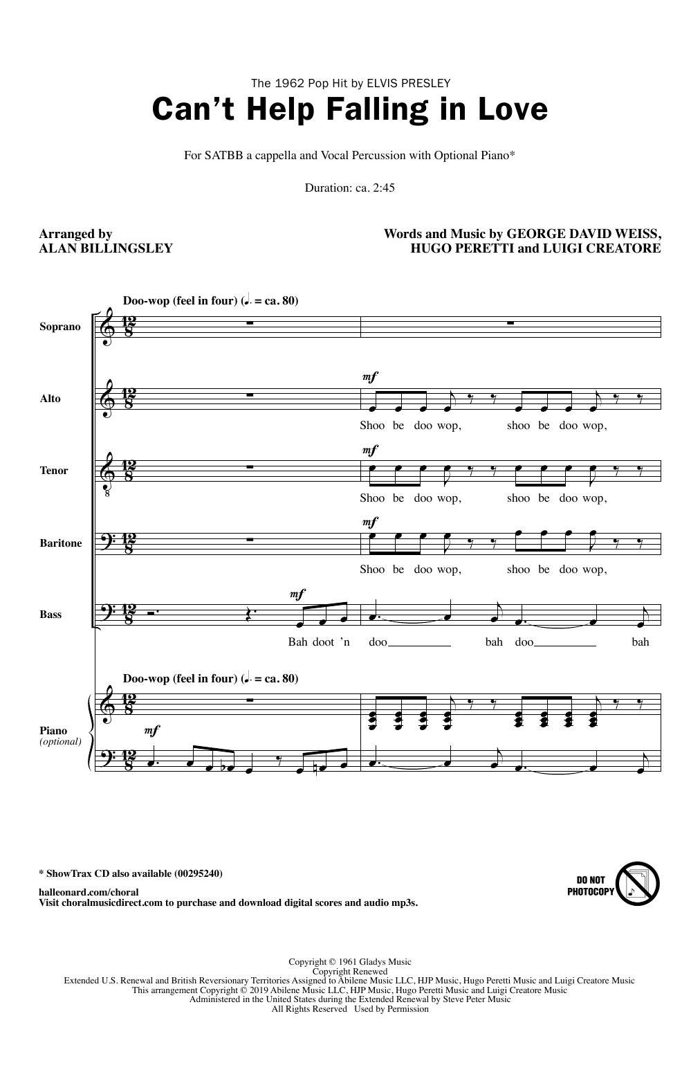 Elvis Presley Can't Help Falling In Love (arr. Alan Billingsley) Sheet Music Notes & Chords for SATB Choir - Download or Print PDF
