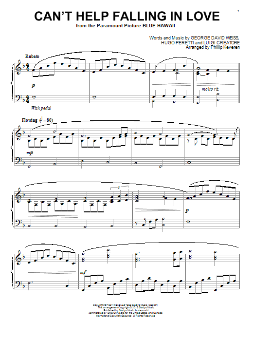 Elvis Presley Can't Help Falling In Love Sheet Music Notes & Chords for Piano - Download or Print PDF