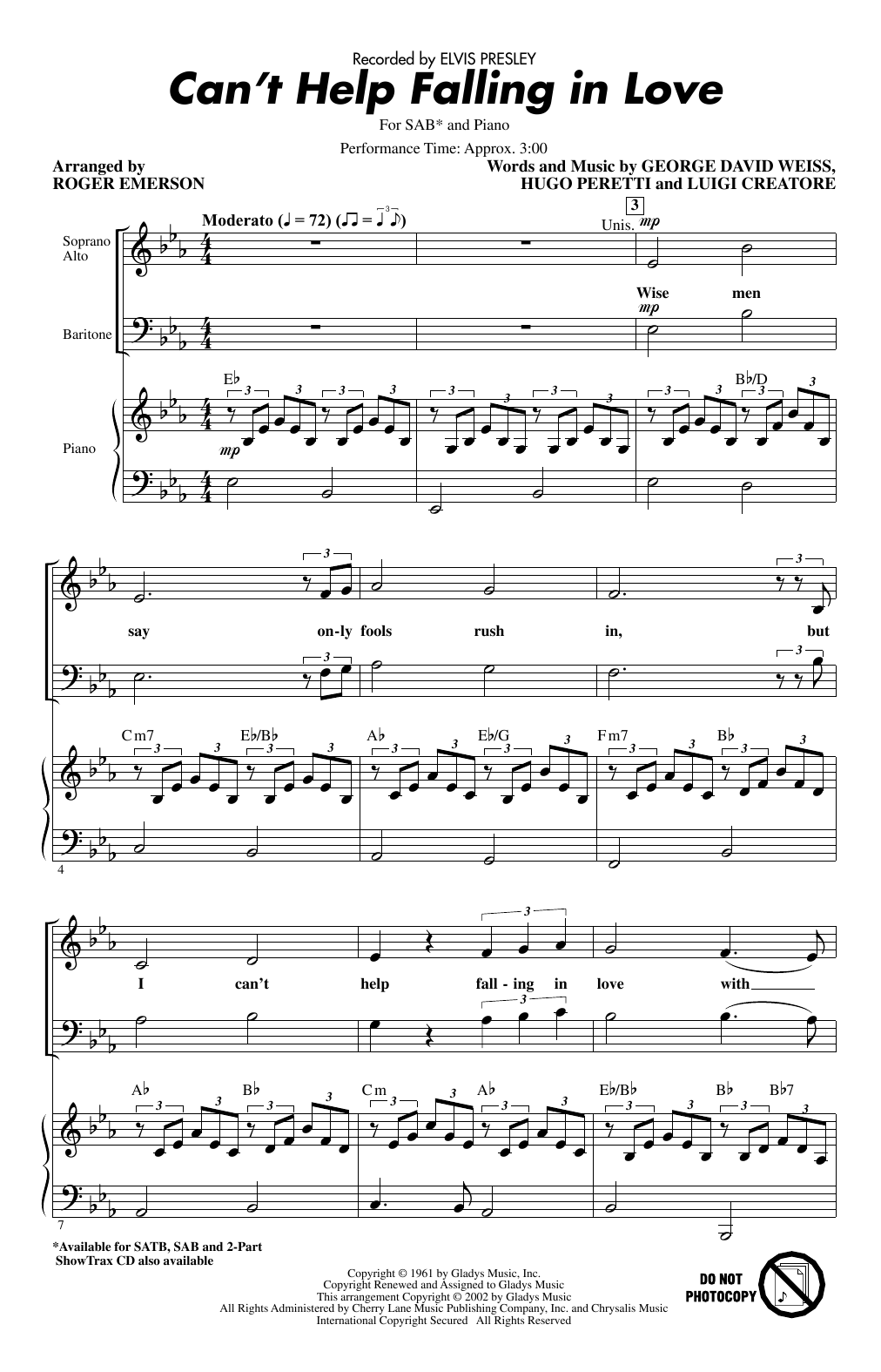 Elvis Presley Can't Help Falling In Love (arr. Roger Emerson) Sheet Music Notes & Chords for 2-Part Choir - Download or Print PDF