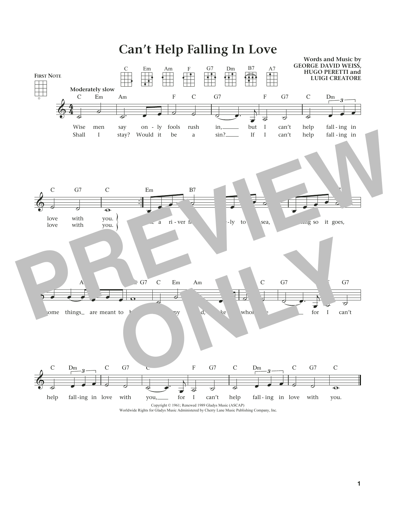 Elvis Presley Can't Help Falling In Love (from The Daily Ukulele) (arr. Liz and Jim Beloff) Sheet Music Notes & Chords for Ukulele - Download or Print PDF