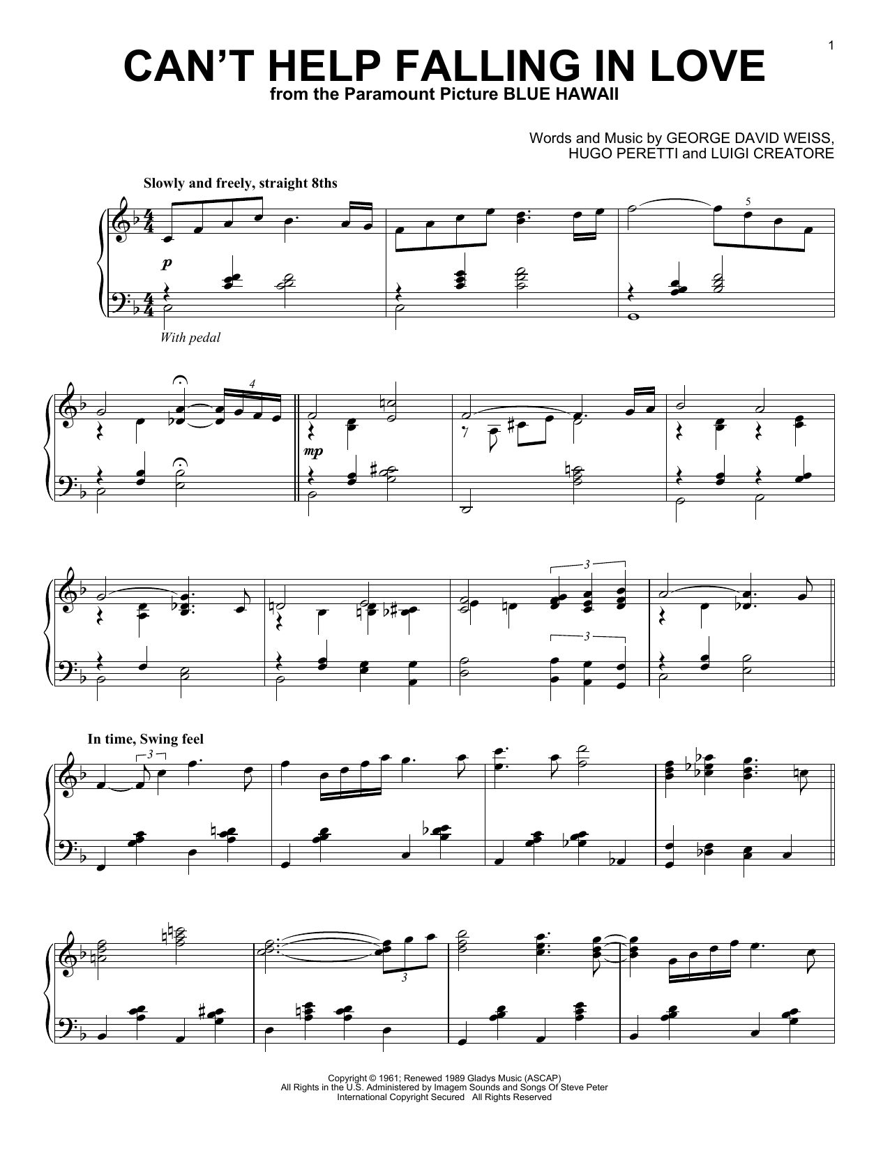 Elvis Presley Can't Help Falling In Love [Jazz version] Sheet Music Notes & Chords for Piano Solo - Download or Print PDF