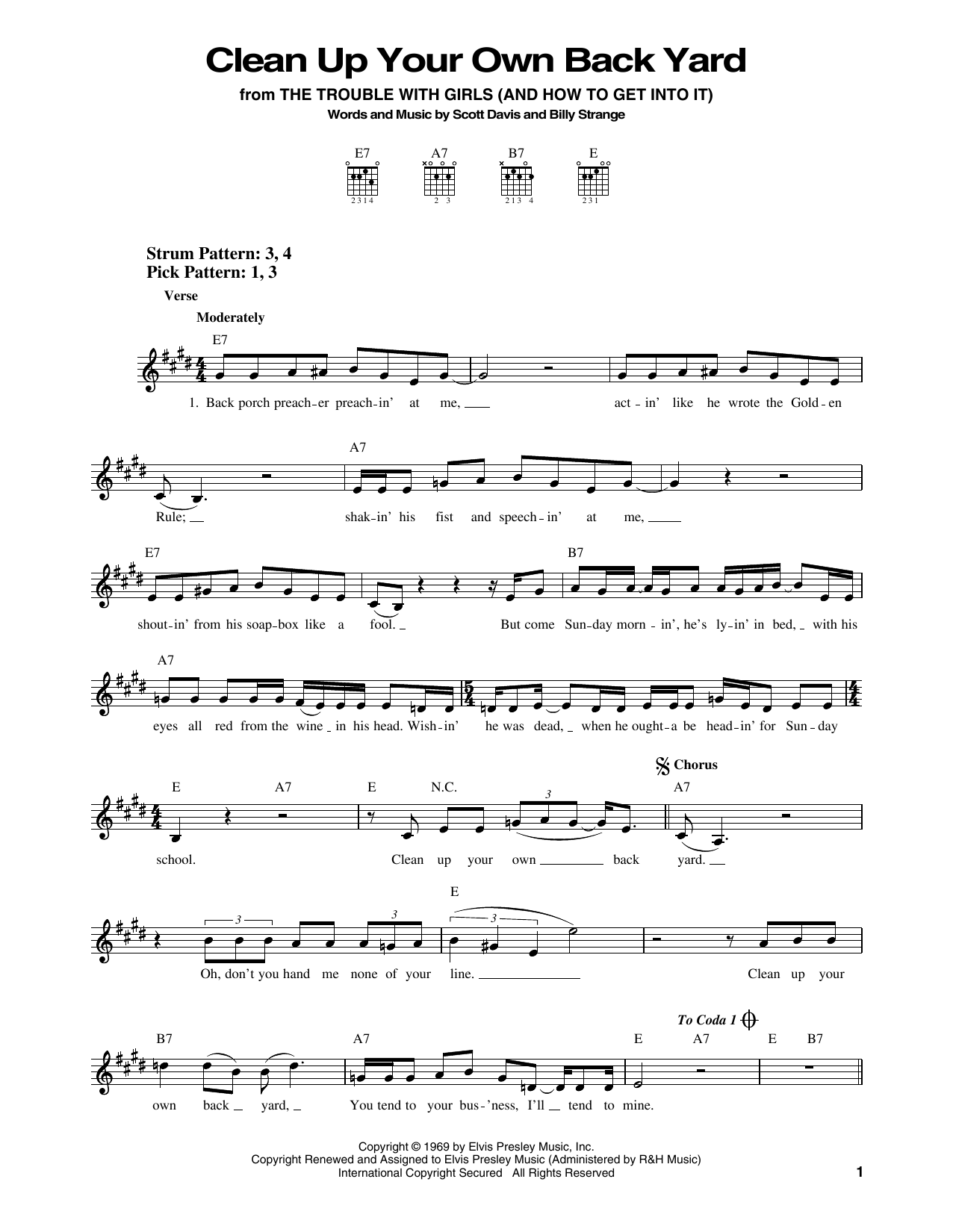 Elvis Presley Clean Up Your Own Back Yard Sheet Music Notes & Chords for Easy Guitar - Download or Print PDF