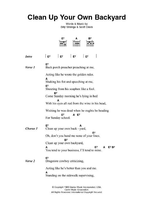 Elvis Presley Clean Up Your Own Backyard Sheet Music Notes & Chords for Lyrics & Chords - Download or Print PDF