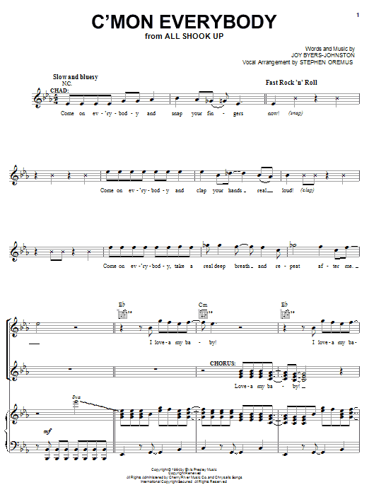 Elvis Presley C'mon Everybody Sheet Music Notes & Chords for Piano, Vocal & Guitar (Right-Hand Melody) - Download or Print PDF