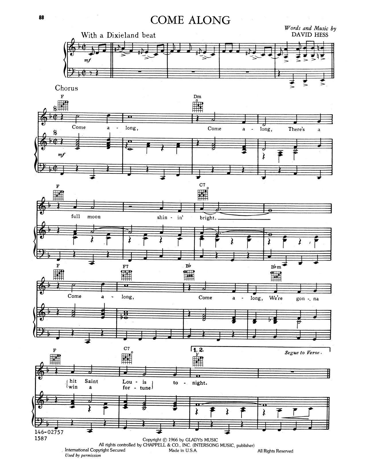 Elvis Presley Come Along Sheet Music Notes & Chords for Piano, Vocal & Guitar Chords (Right-Hand Melody) - Download or Print PDF