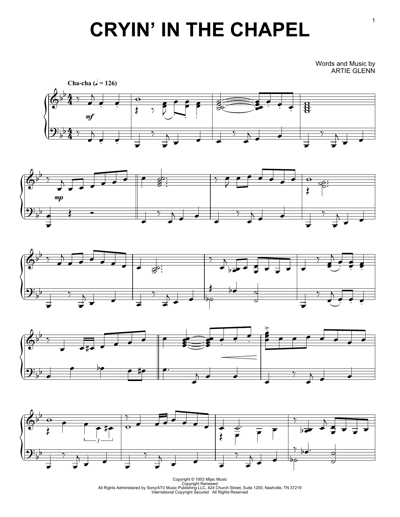 Elvis Presley Cryin' In The Chapel [Jazz version] Sheet Music Notes & Chords for Piano Solo - Download or Print PDF
