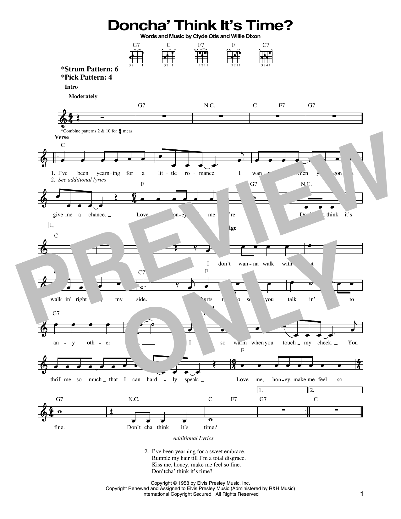 Elvis Presley Doncha' Think It's Time? Sheet Music Notes & Chords for Easy Guitar - Download or Print PDF