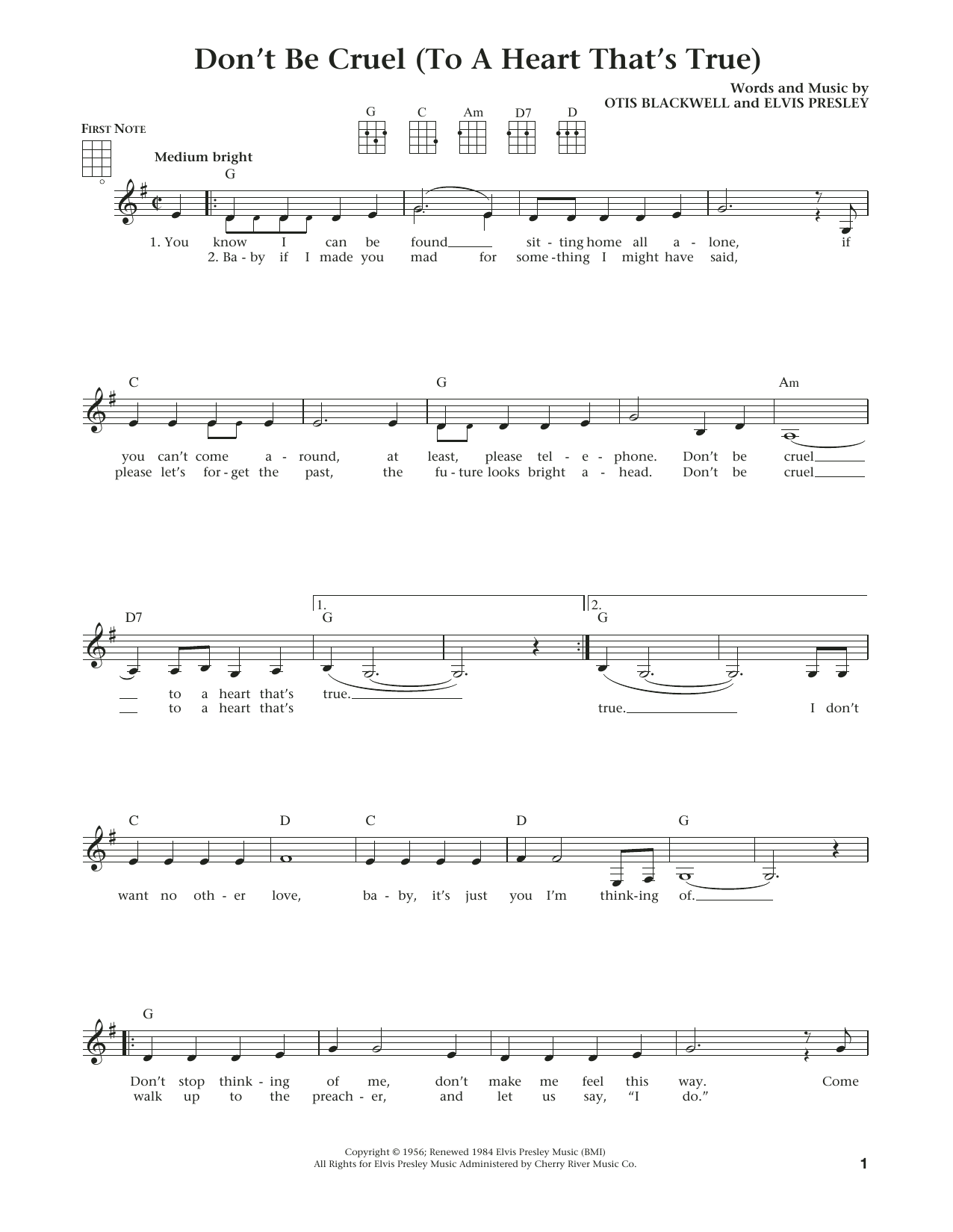 Elvis Presley Don't Be Cruel (To A Heart That's True) (from The Daily Ukulele) (arr. Liz and Jim Beloff) Sheet Music Notes & Chords for Ukulele - Download or Print PDF