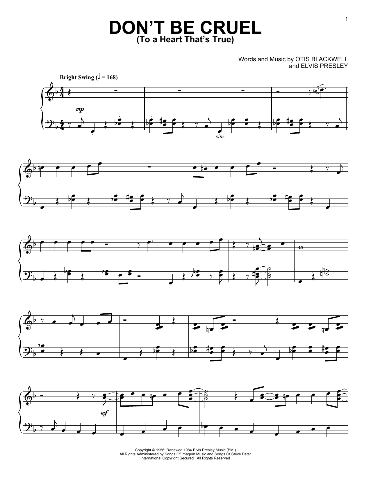 Elvis Presley Don't Be Cruel (To A Heart That's True) [Jazz version] Sheet Music Notes & Chords for Piano Solo - Download or Print PDF