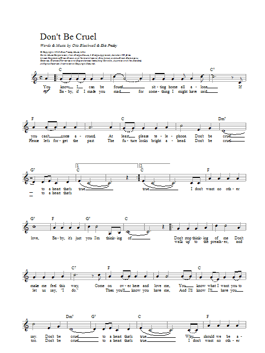Elvis Presley Don't Be Cruel (To A Heart That's True) Sheet Music Notes & Chords for Easy Piano - Download or Print PDF
