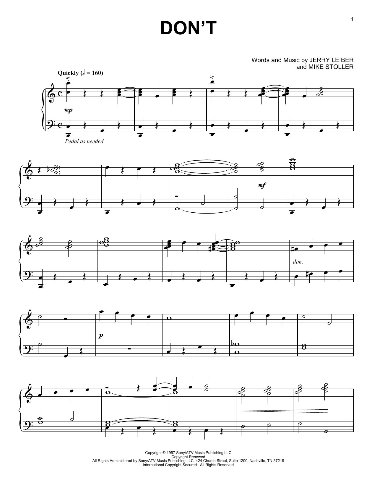 Elvis Presley Don't [Jazz version] Sheet Music Notes & Chords for Piano Solo - Download or Print PDF