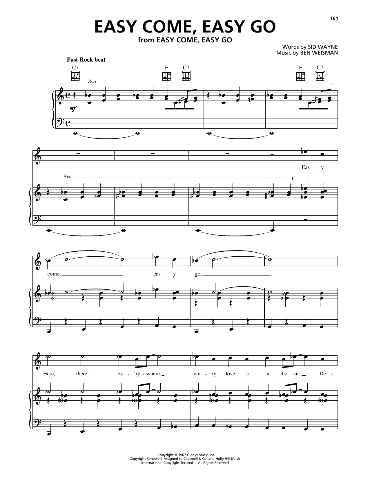 Elvis Presley Easy Come, Easy Go Sheet Music Notes & Chords for Piano, Vocal & Guitar Chords (Right-Hand Melody) - Download or Print PDF Elvis Presley Easy Come, Easy Go Sheet Music Notes & Chords for Piano, Vocal & Guitar Chords (Right-Hand Melody) - Download or Print PDF