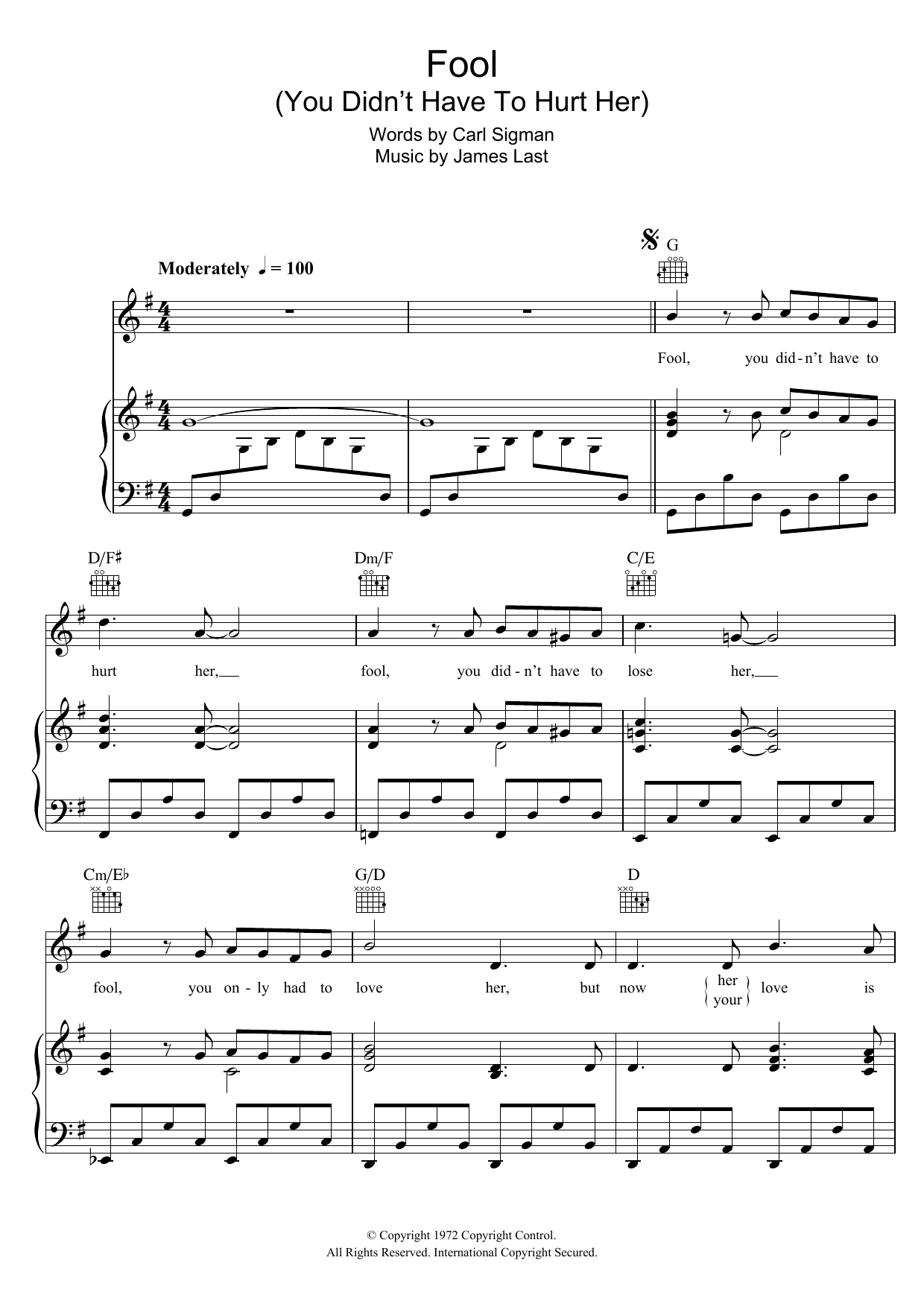 Elvis Presley Fool (You Didn't Have To Hurt Her) Sheet Music Notes & Chords for Piano, Vocal & Guitar (Right-Hand Melody) - Download or Print PDF