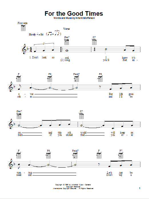 Elvis Presley For The Good Times Sheet Music Notes & Chords for Ukulele - Download or Print PDF