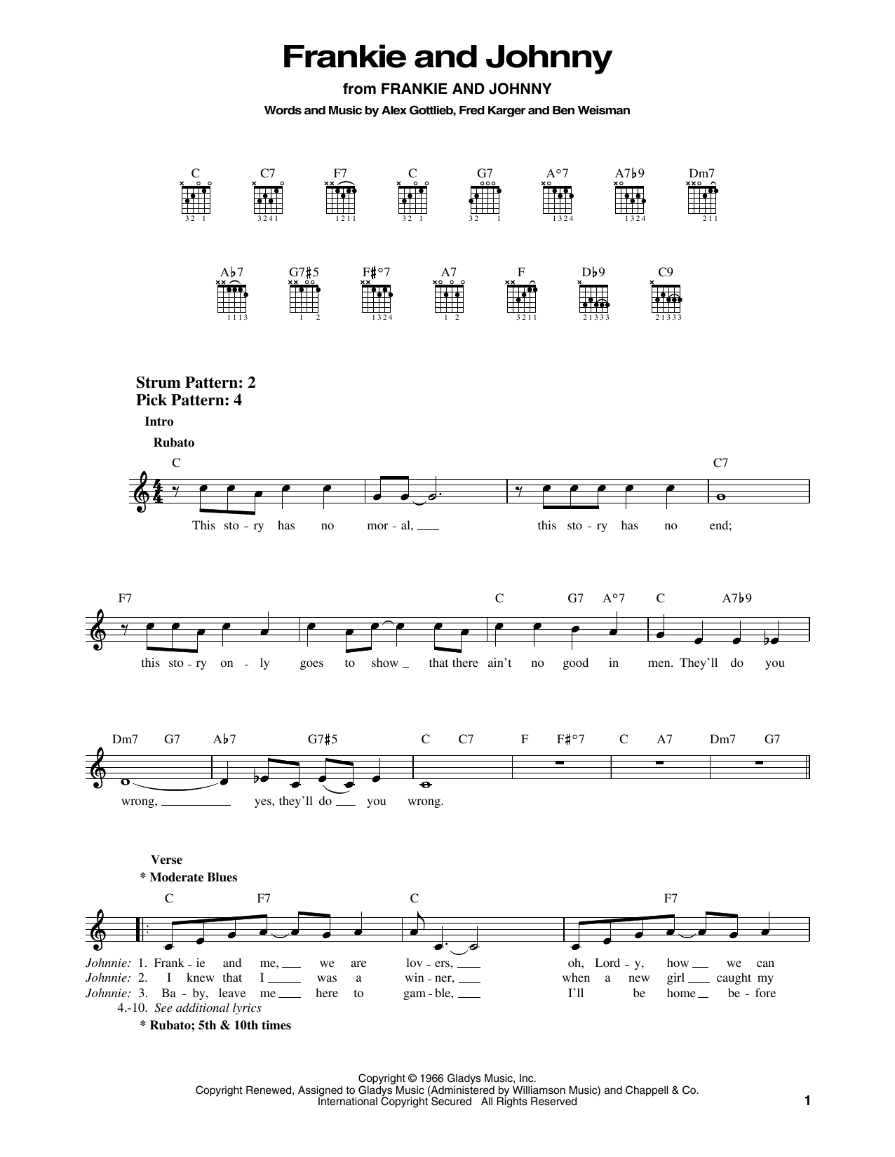 Elvis Presley Frankie And Johnny Sheet Music Notes & Chords for Easy Guitar - Download or Print PDF