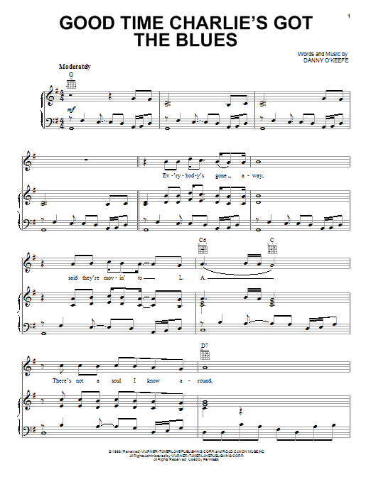 Elvis Presley Good Time Charlie's Got The Blues Sheet Music Notes & Chords for Piano, Vocal & Guitar (Right-Hand Melody) - Download or Print PDF