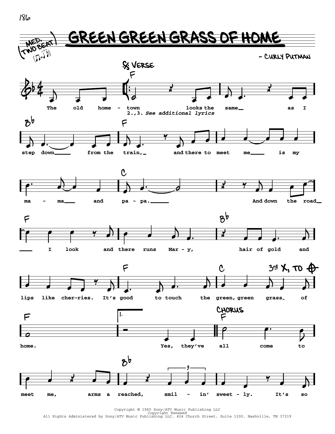 Elvis Presley Green Green Grass Of Home Sheet Music Notes & Chords for Real Book – Melody, Lyrics & Chords - Download or Print PDF