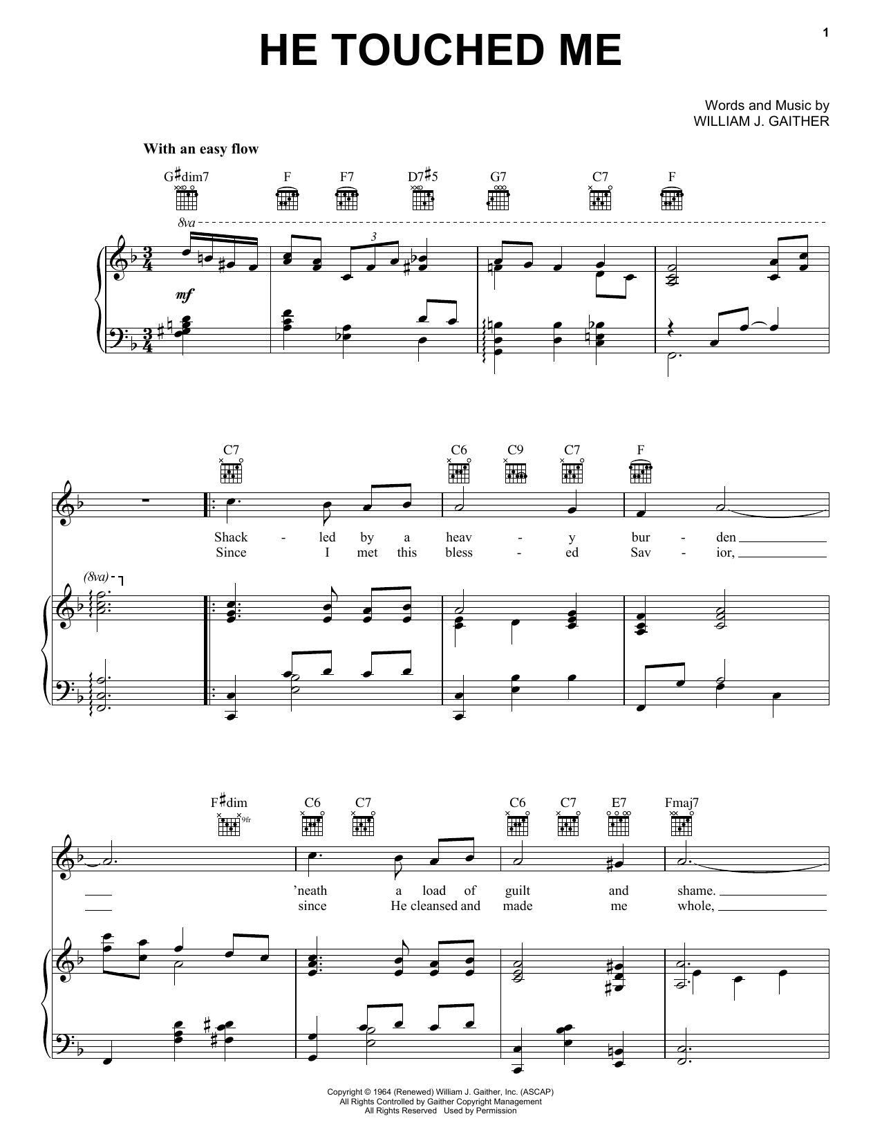 Elvis Presley He Touched Me Sheet Music Notes & Chords for Piano, Vocal & Guitar (Right-Hand Melody) - Download or Print PDF