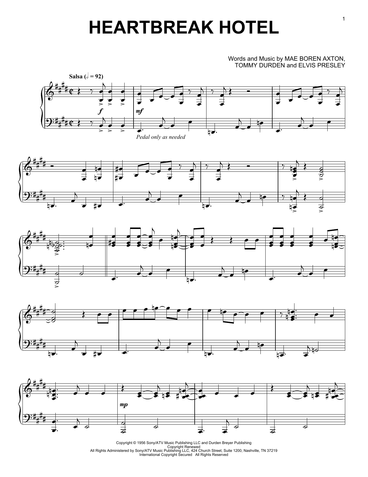 Elvis Presley Heartbreak Hotel [Jazz version] Sheet Music Notes & Chords for Piano Solo - Download or Print PDF