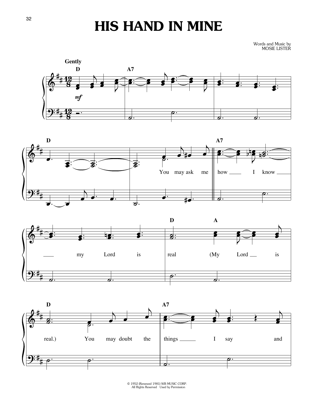 Elvis Presley His Hand In Mine Sheet Music Notes & Chords for Easy Piano - Download or Print PDF