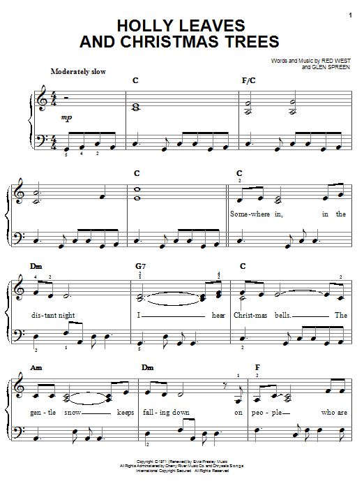 Elvis Presley Holly Leaves And Christmas Trees Sheet Music Notes & Chords for Melody Line, Lyrics & Chords - Download or Print PDF