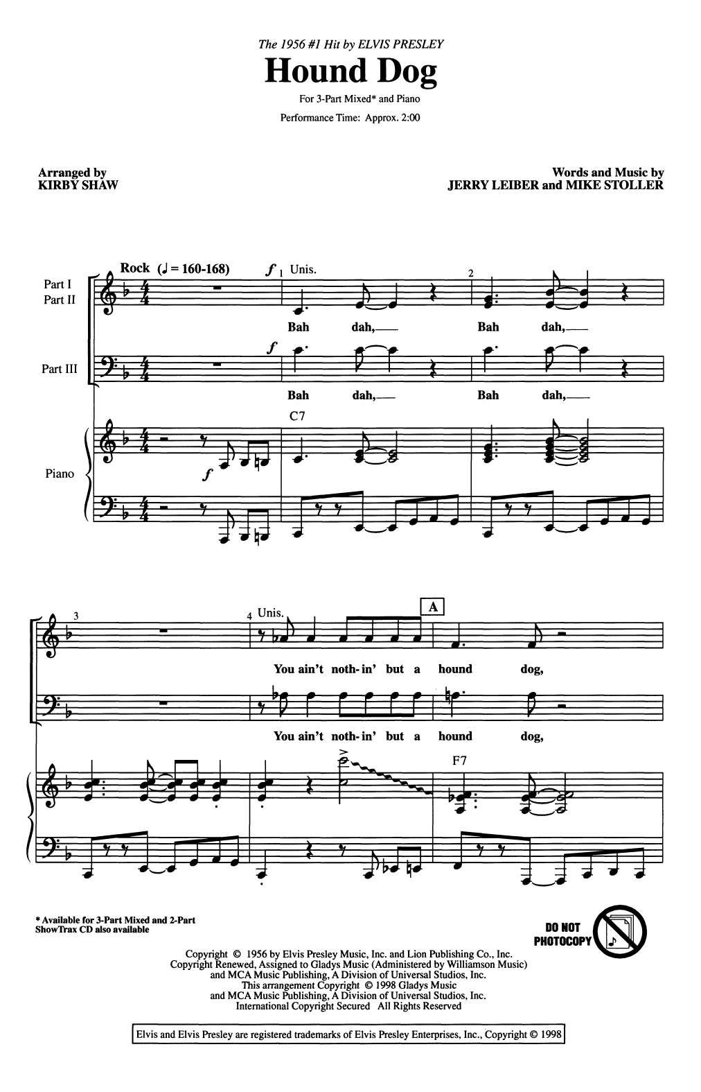 Elvis Presley Hound Dog (arr. Kirby Shaw) Sheet Music Notes & Chords for 2-Part Choir - Download or Print PDF