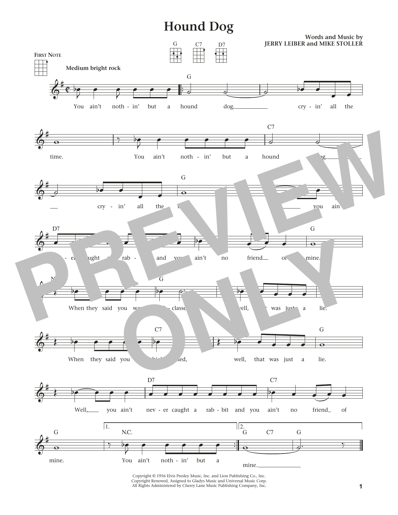 Elvis Presley Hound Dog (from The Daily Ukulele) (arr. Liz and Jim Beloff) Sheet Music Notes & Chords for Ukulele - Download or Print PDF