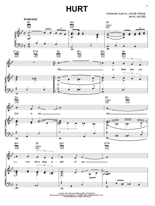 Elvis Presley Hurt Sheet Music Notes & Chords for Piano, Vocal & Guitar (Right-Hand Melody) - Download or Print PDF