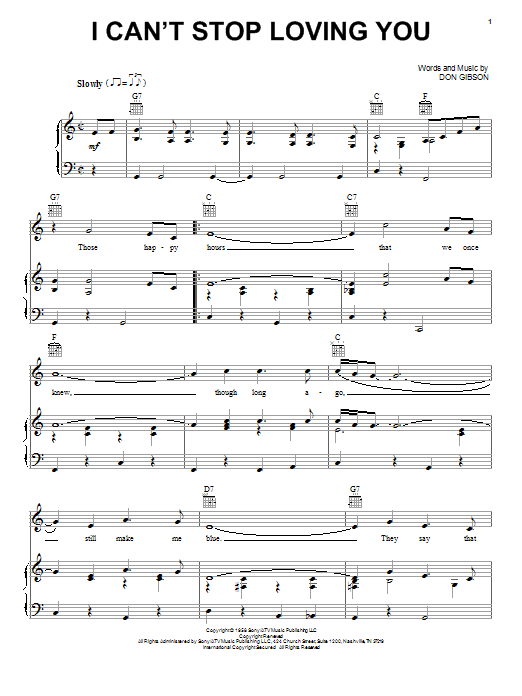 Elvis Presley I Can't Stop Loving You Sheet Music Notes & Chords for Piano, Vocal & Guitar (Right-Hand Melody) - Download or Print PDF