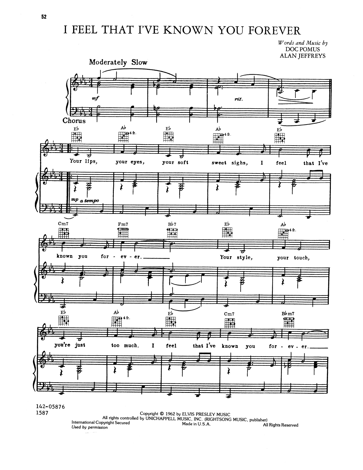 Elvis Presley I Feel That I've Known You Forever Sheet Music Notes & Chords for Piano, Vocal & Guitar Chords (Right-Hand Melody) - Download or Print PDF Elvis Presley I Feel That I've Known You Forever Sheet Music Notes & Chords for Piano, Vocal & Guitar Chords (Right-Hand Melody) - Download or Print PDF