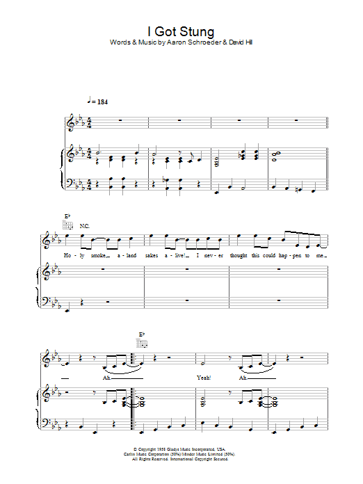 Elvis Presley I Got Stung Sheet Music Notes & Chords for Piano, Vocal & Guitar (Right-Hand Melody) - Download or Print PDF