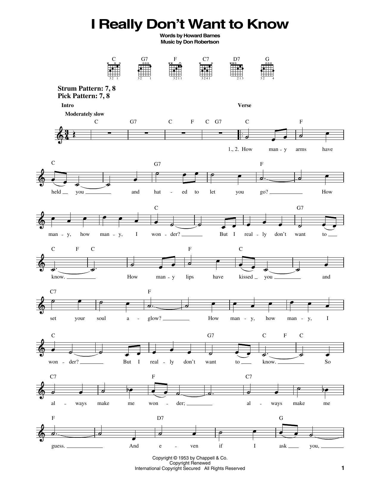 Elvis Presley I Really Don't Want To Know Sheet Music Notes & Chords for Easy Guitar - Download or Print PDF