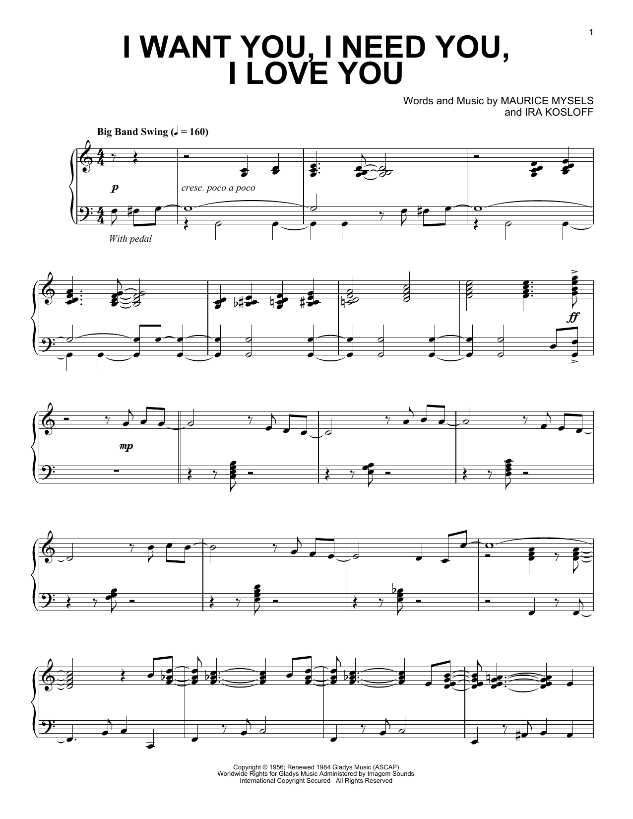 Elvis Presley I Want You, I Need You, I Love You [Jazz version] Sheet Music Notes & Chords for Piano Solo - Download or Print PDF