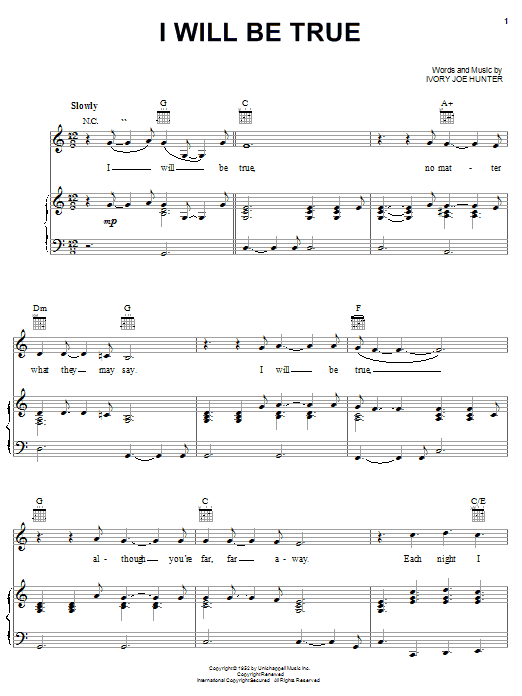Elvis Presley I Will Be True Sheet Music Notes & Chords for Piano, Vocal & Guitar (Right-Hand Melody) - Download or Print PDF