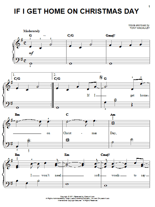 Elvis Presley If I Get Home On Christmas Day Sheet Music Notes & Chords for Easy Piano - Download or Print PDF