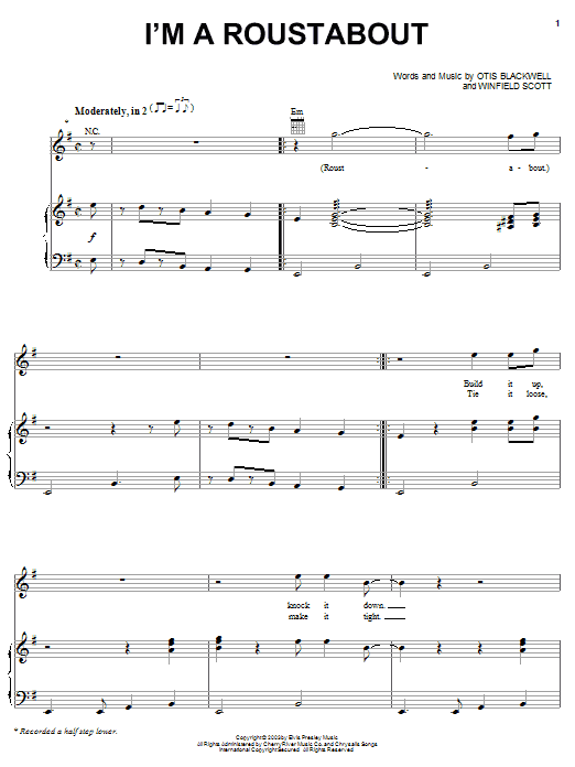 Elvis Presley I'm A Roustabout Sheet Music Notes & Chords for Piano, Vocal & Guitar - Download or Print PDF