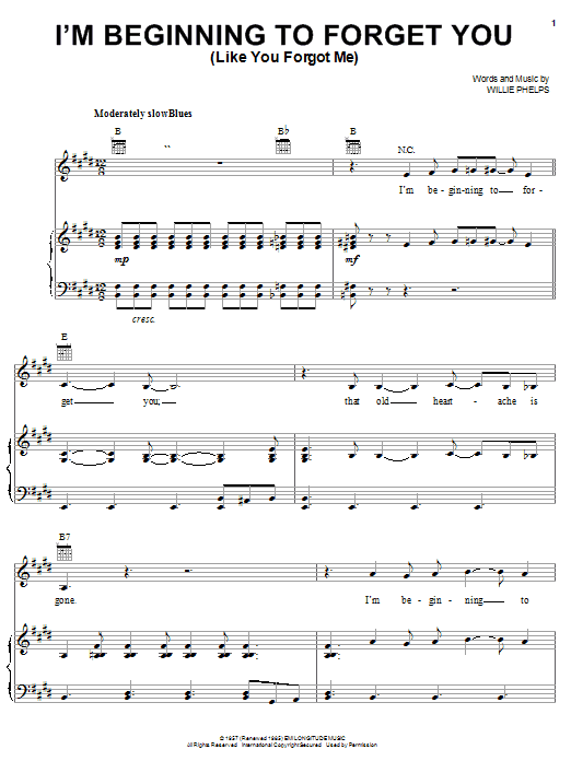Elvis Presley I'm Beginning To Forget You (Like You Forgot Me) Sheet Music Notes & Chords for Piano, Vocal & Guitar (Right-Hand Melody) - Download or Print PDF