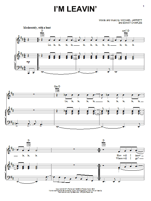 Elvis Presley I'm Leavin' Sheet Music Notes & Chords for Piano, Vocal & Guitar (Right-Hand Melody) - Download or Print PDF