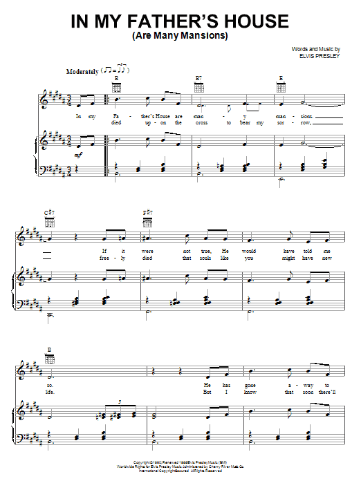 Elvis Presley In My Father's House (Are Many Mansions) Sheet Music Notes & Chords for Piano, Vocal & Guitar (Right-Hand Melody) - Download or Print PDF