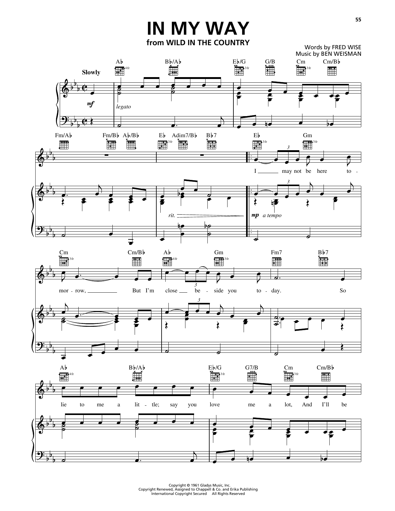 Elvis Presley In My Way Sheet Music Notes & Chords for Piano, Vocal & Guitar Chords (Right-Hand Melody) - Download or Print PDF Elvis Presley In My Way Sheet Music Notes & Chords for Piano, Vocal & Guitar Chords (Right-Hand Melody) - Download or Print PDF