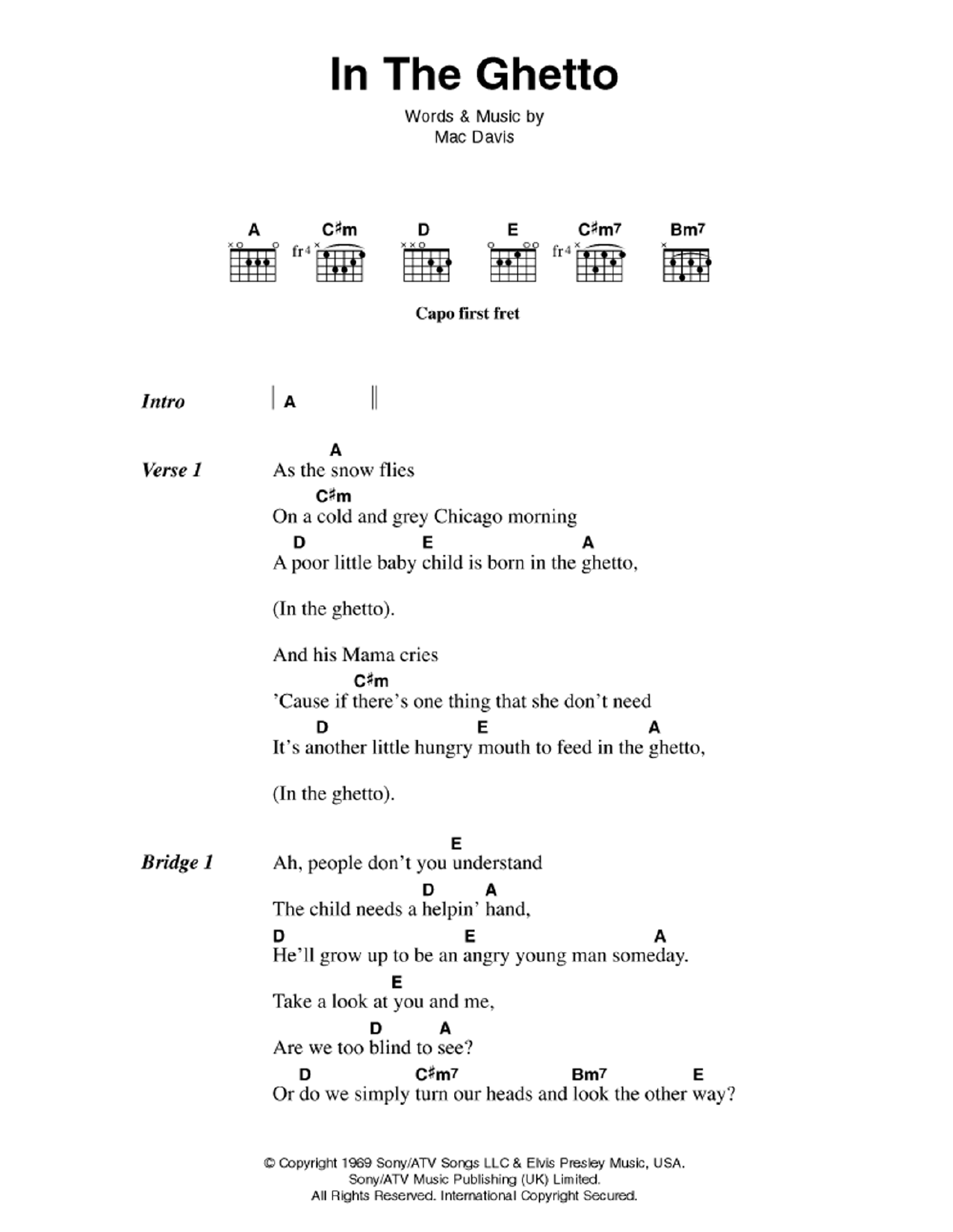 Elvis Presley In The Ghetto Sheet Music Notes & Chords for Ukulele - Download or Print PDF