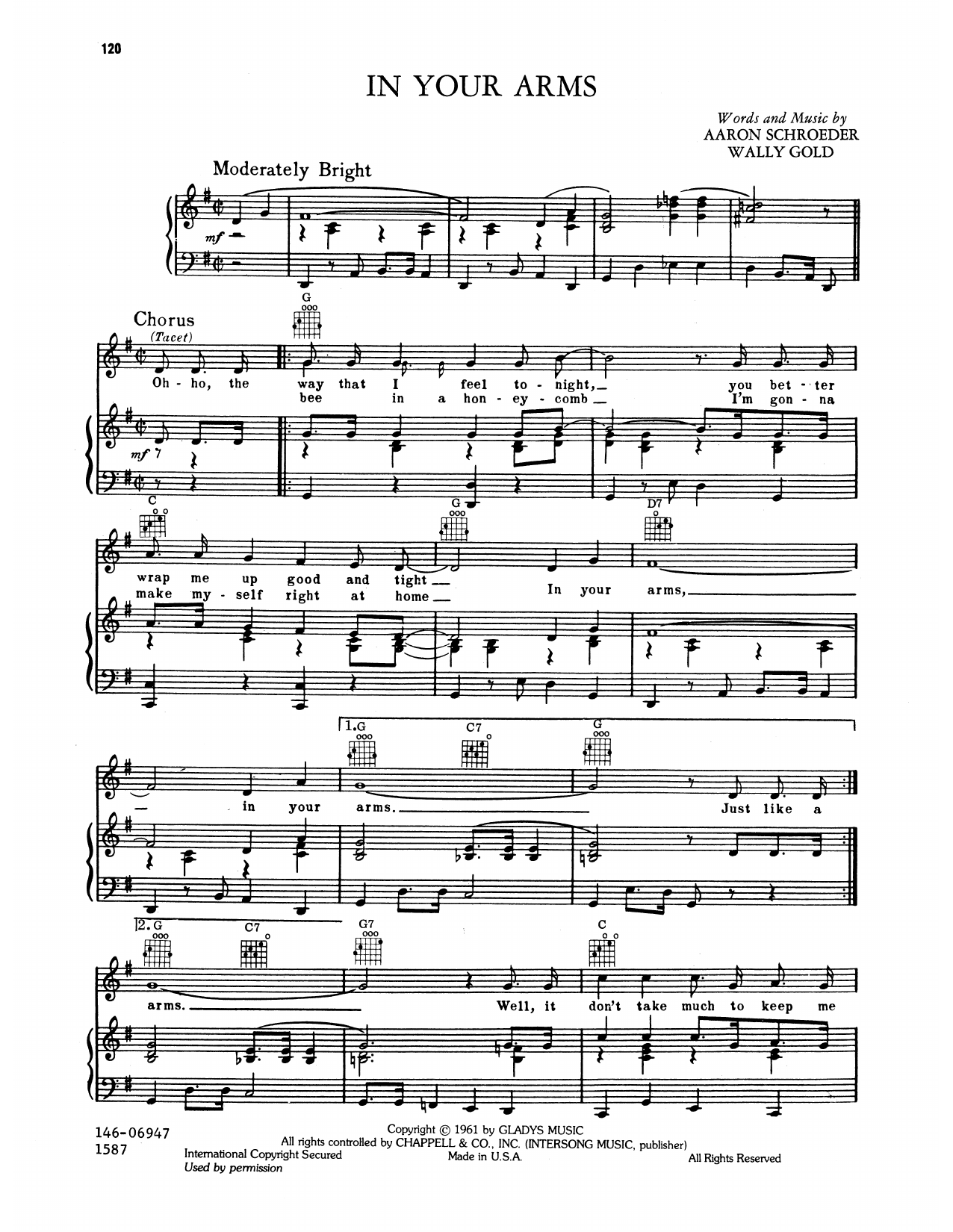 Elvis Presley In Your Arms Sheet Music Notes & Chords for Piano, Vocal & Guitar Chords (Right-Hand Melody) - Download or Print PDF